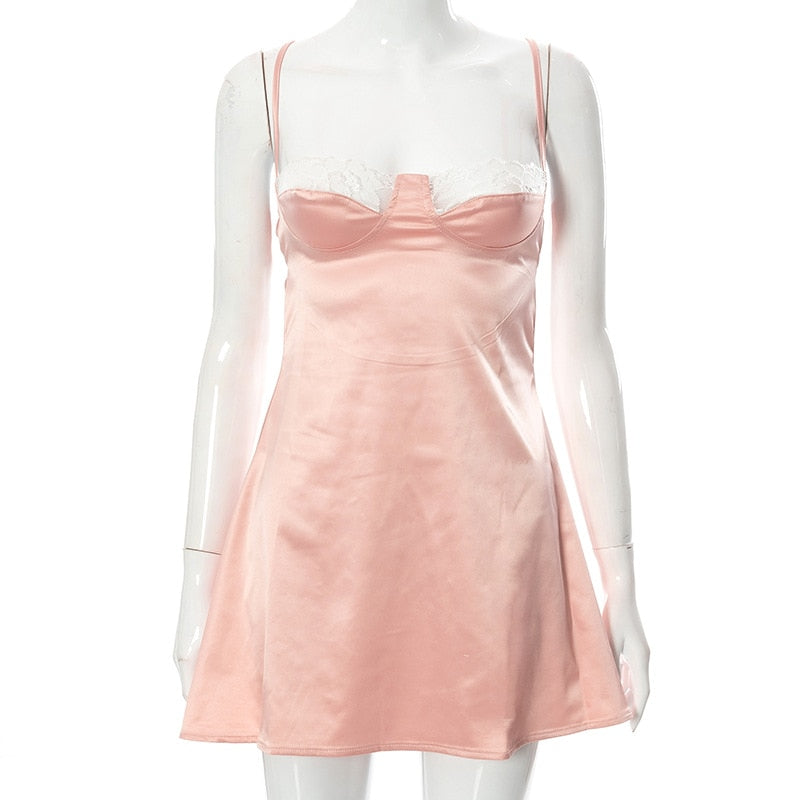 Bronwen Lace Trim Satin Mini Dress