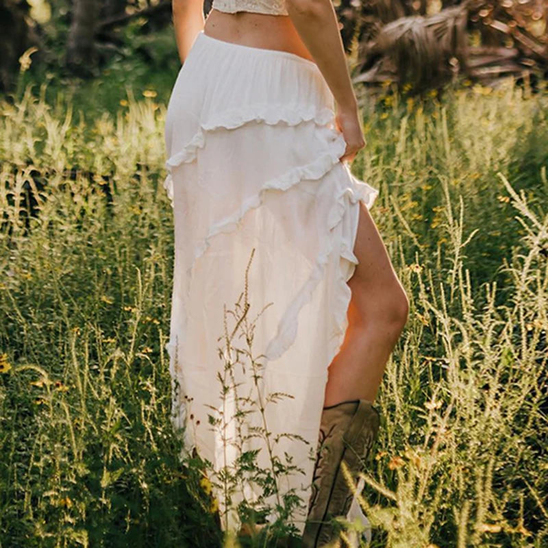 White Trim Midi Skirts