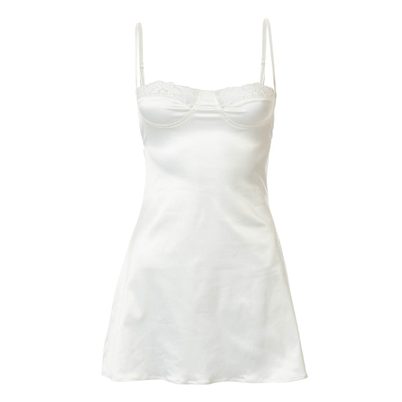 Bronwen Lace Trim Satin Mini Dress