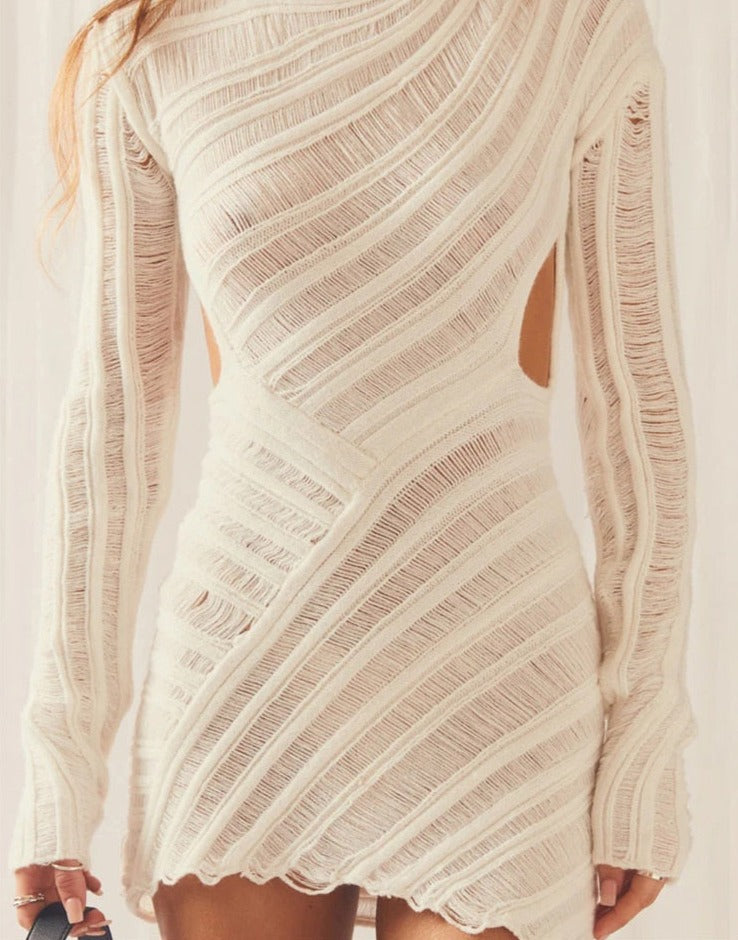 Vincent Knitted See Through Hollow Out Mini Dress