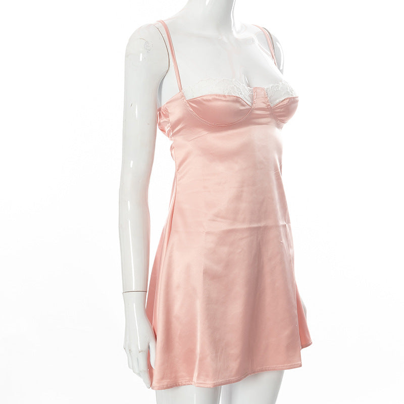 Bronwen Lace Trim Satin Mini Dress