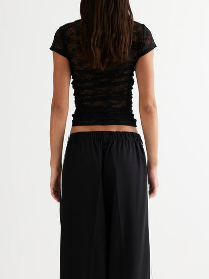 Hynes Black mesh lace short sleeve Top