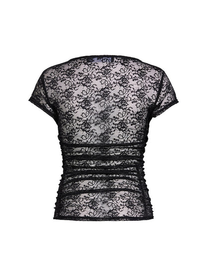 Hynes Black mesh lace short sleeve Top