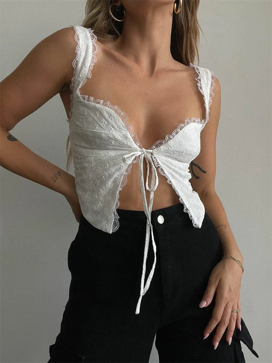 Lace Ruffle Trim Vest Top